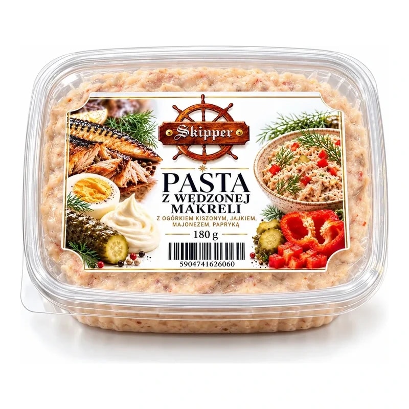Pasta z wędzonej makreli z jajkiem i ogórkiem konserwowym 180 g – Skipper Delikatesy